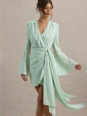Club London Sira Mint Draped Wrap Mini Dress